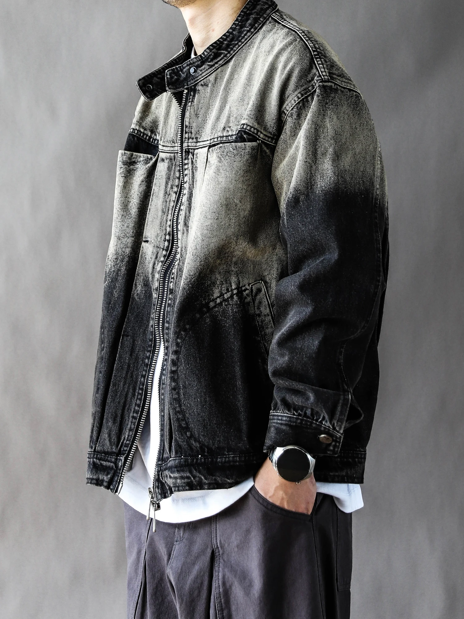 

Loose Casual Japanese Sle Denim Work Jaet Men's Spring Autumn Faion Brand Waed High Street American Sle Coat