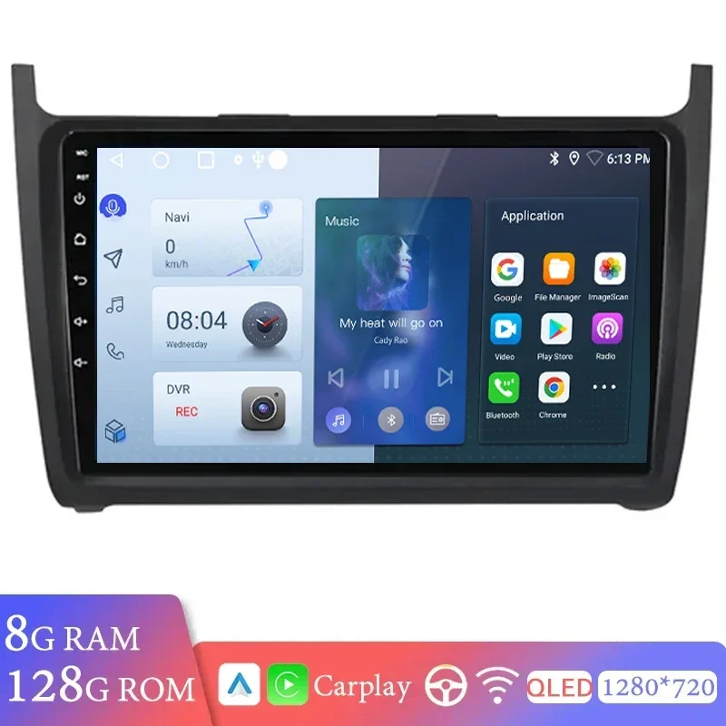 

9"INCH Android 14 Auto Radio For VW Volkswagen POLO 5 Sedan 2008-2019 2020 Carplay 4G Car Multimedia GPS Navigation AutoRadio