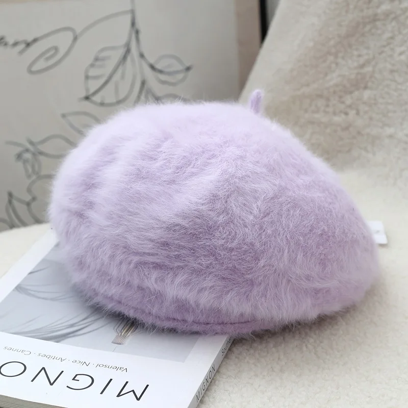 Japan-style Small Fresh Rabbit Fur Beret for Women Simple and