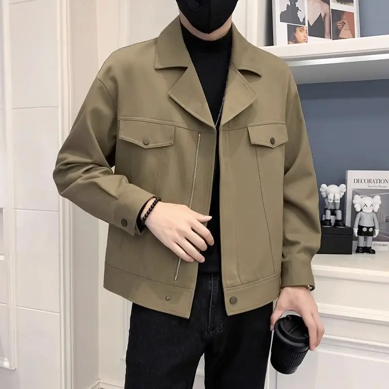 

2024 Boyfriend Autumn Winter New Spliced Turn-down Collar Zipper Pocket Fashion Solid Color Loose Casual Long Sleeve Jackets