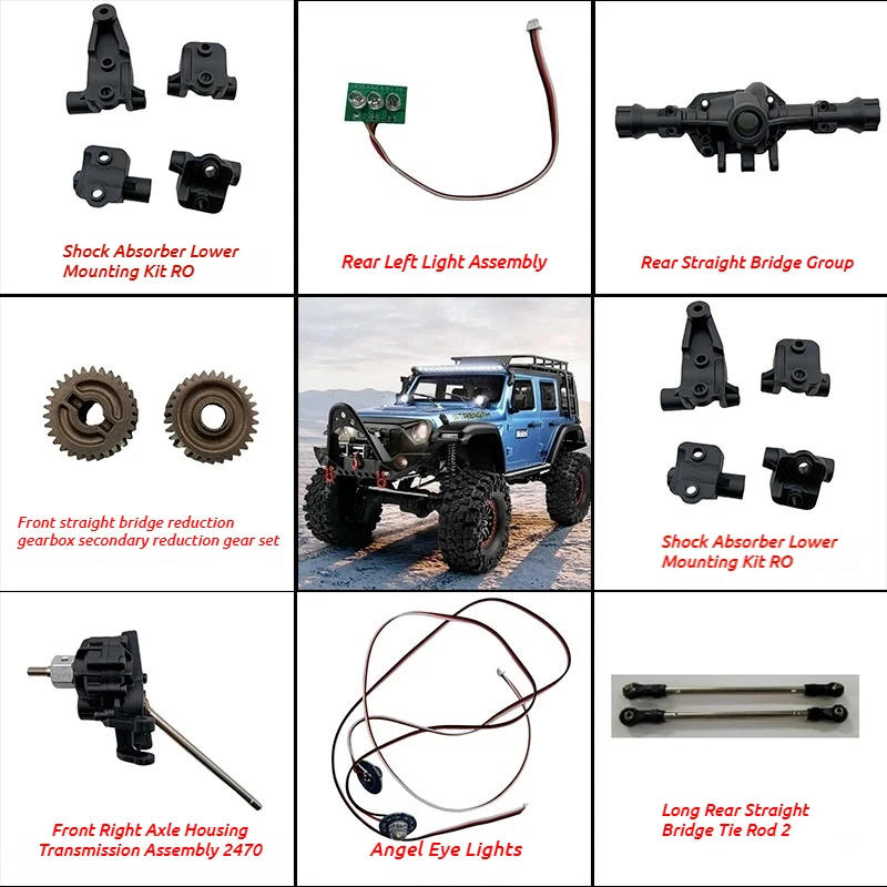 Wltoys Rc Car Replacement Parts For 104006 104020 Wrangler Bronco Rc Crawler Rubber Tires Metal Gear Pull Rod Transmission