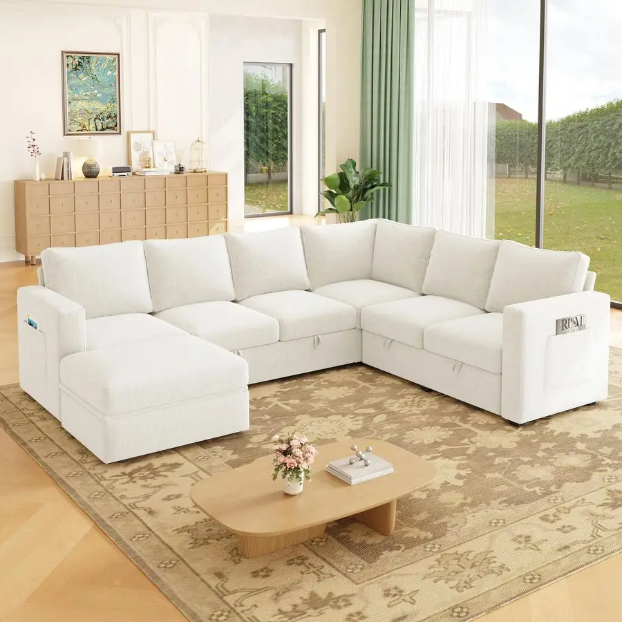 83.5 Sectional Sleeper Sofa with Pull Out Couch, Modern 5 Seat L Shaped Modular Couch, Sectionals Modular Sofa with S Customized