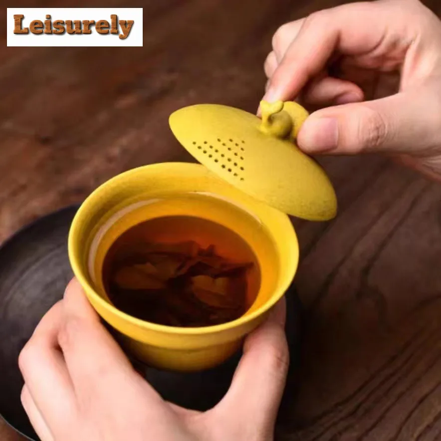 140ml Boutique Yixing Purple Clay Covered Bowl Handamde Gourds Tea Tureen Raw Ore Gold Section Mud Gaiwan Kung Fu Tea Teaset