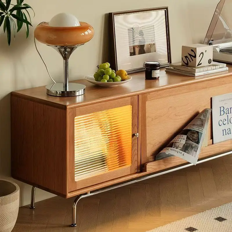 Solid wood TV cabinet modern simple log furniture second-hand creative small apartment living room TV cabinet flooring