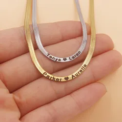Custom Any Language Snake Chain Necklace Engraved Jewelry Stainless Steel Herringbone Chain Choker Necklace Women Men Party Gift