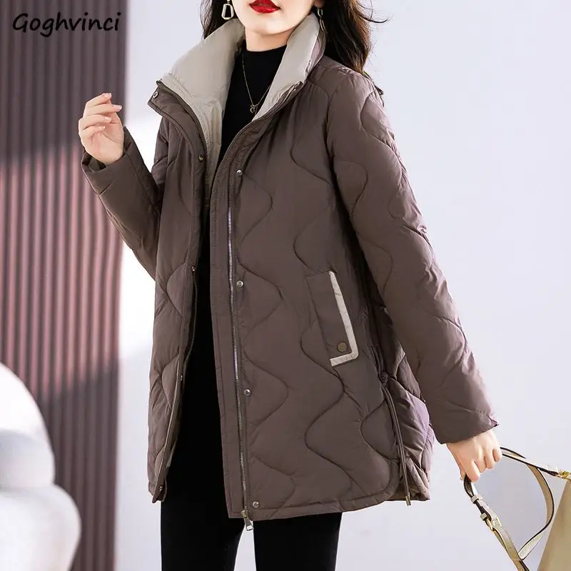 

Parkas Women Thicker Stand Collar Solid Outwear Ladies Stylish Casual Coats Korean Style Loose Simple Winter Keep Warm Windbreak