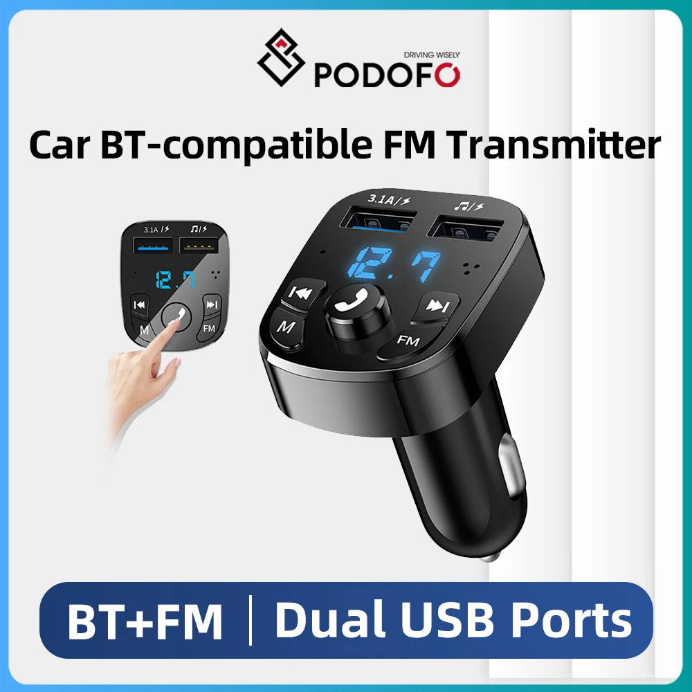 Podofo Bluetooth FM Transmitter Wireless Adapter Car Kit with Dual USB Charger Car Charger MP3 Player Handsfree Audio Receiver