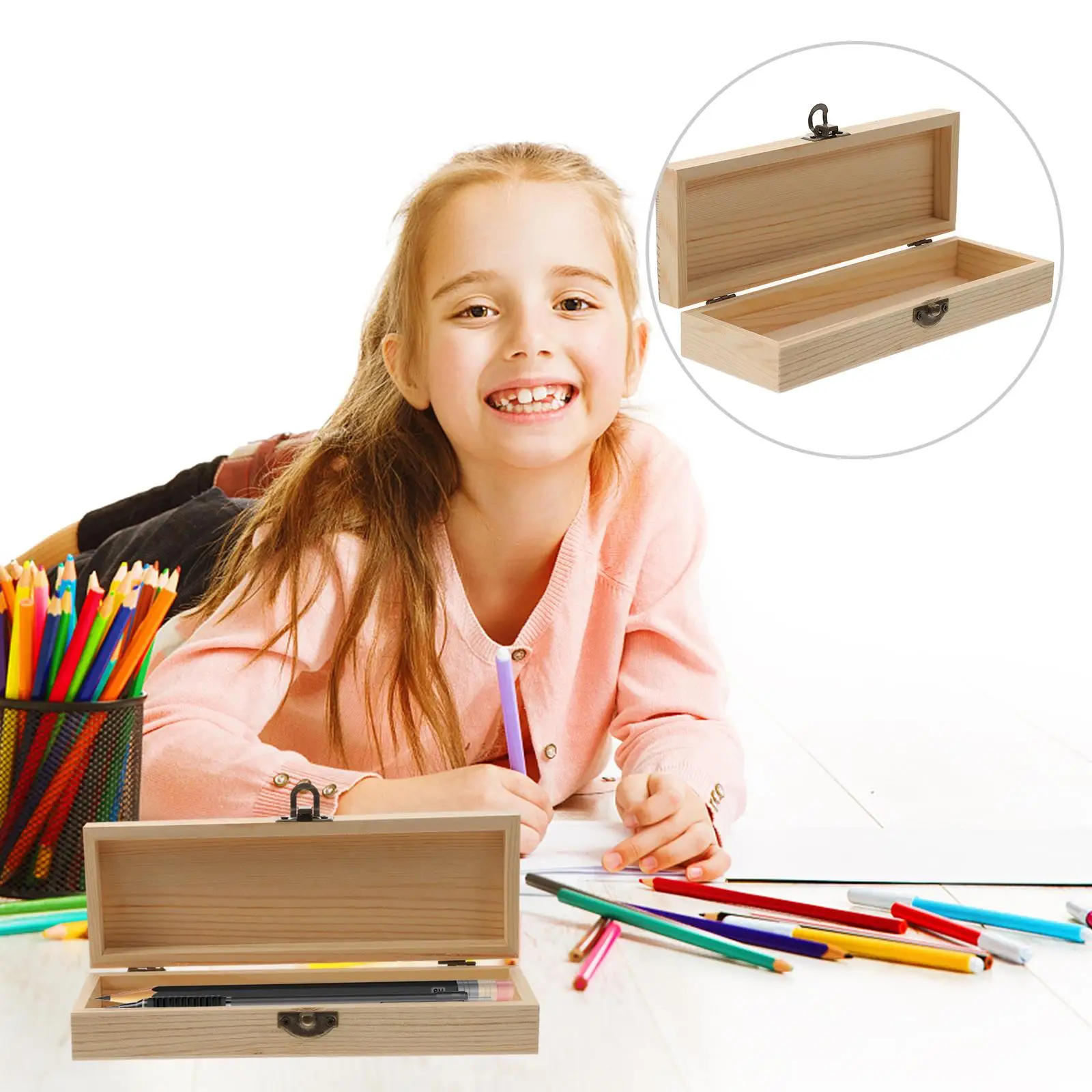 1Pcs Wooden Pencil Box Large Capacity Kids Handmade Painting Mold Students Desk ganizer Pen Supply Storage Case Daily Use