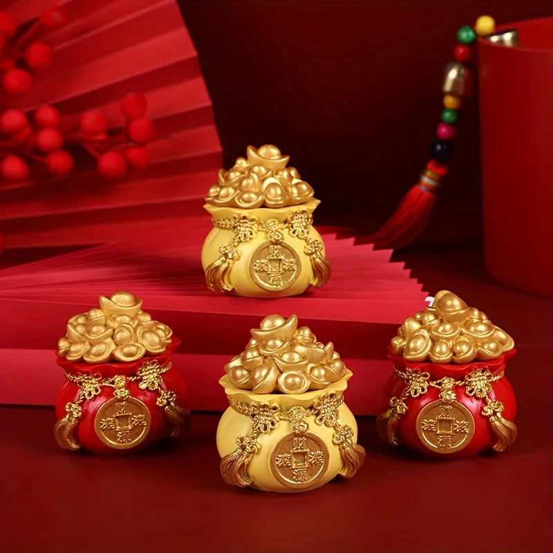 Pack of 2, Mini Blessing Lucky Bag Ornaments, Represent Money and Wealth, Suitable for Desk and Room Decoration