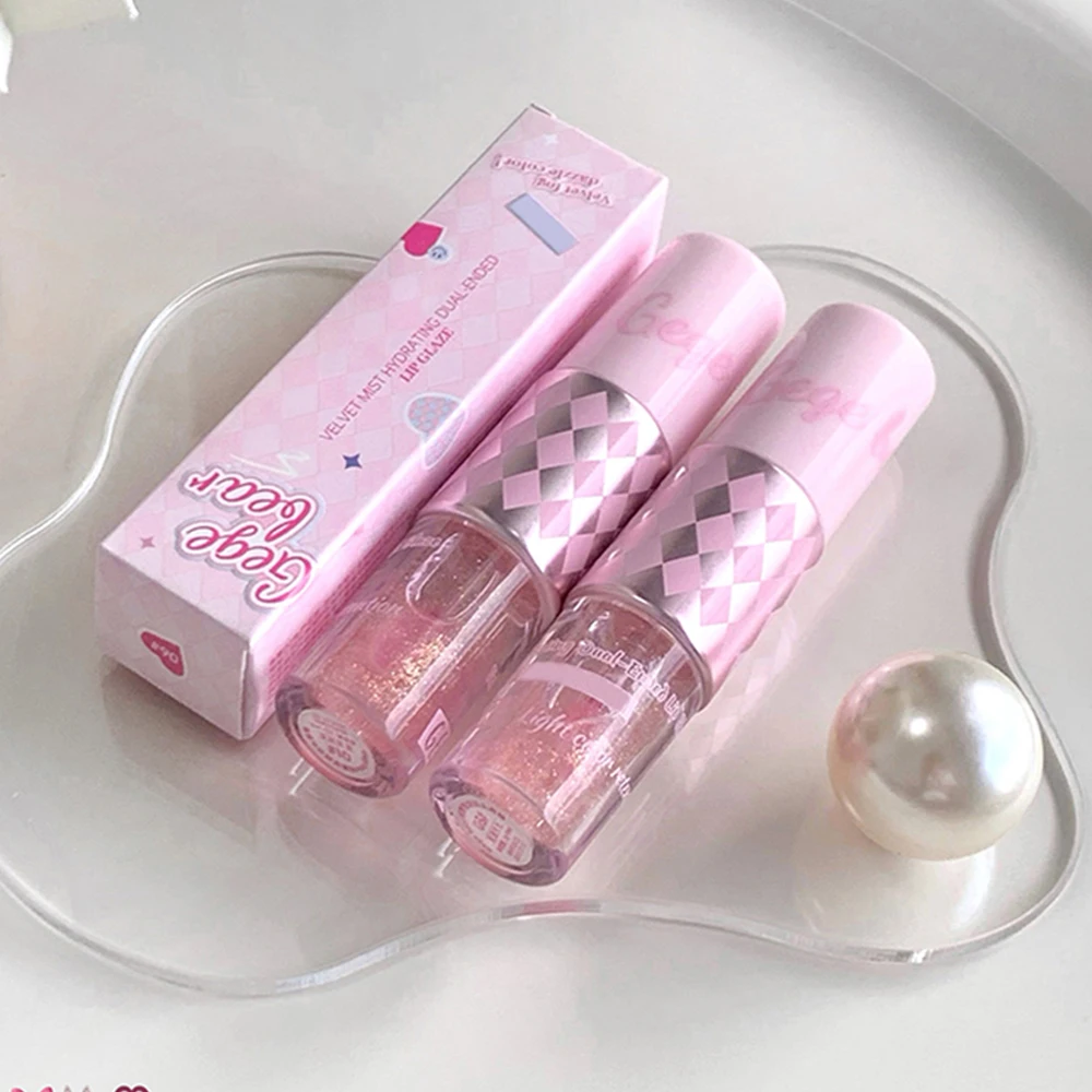 ملمع شفاه مزدوج النهاية Gege Bear مرآة ملمع كامل ومخمل غير لامع لون طويل الأمد وملمع شفاه مرطب مضاد للبقع ملمع شفاه