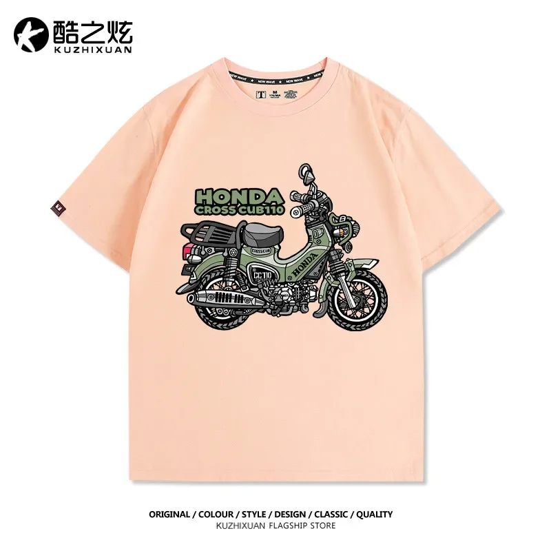هوندا شبل تعديل دراجة نارية نادي طباعة الأمريكية الرجعية عارضة قصيرة الأكمام الصيف القطن تي شيرت #6
