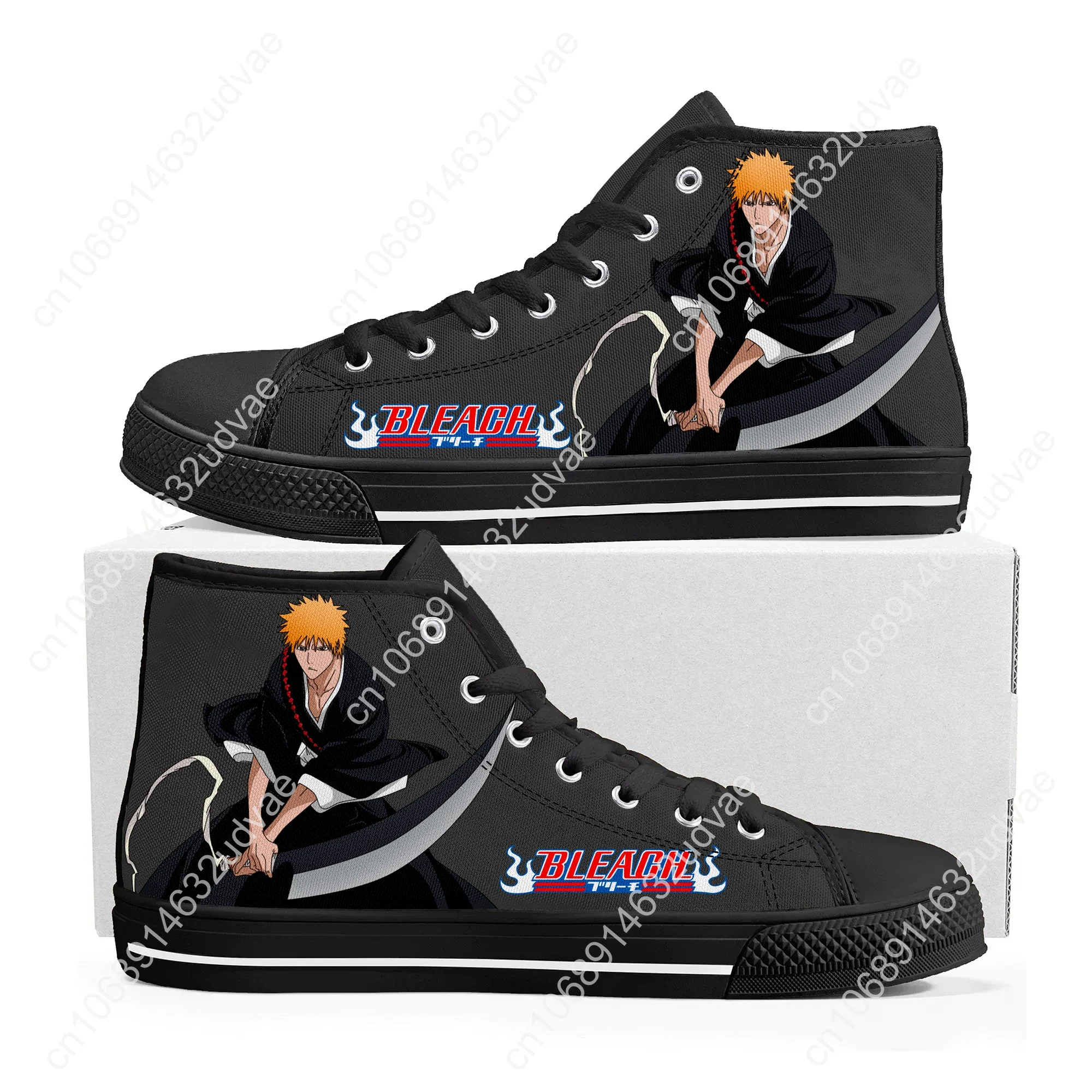 Anime Bleach Kurosaki Ichigo High Top Sneakers uomo donna adolescente Sneaker di tela di alta qualità Casual coppia scarpe scarpe personalizzate