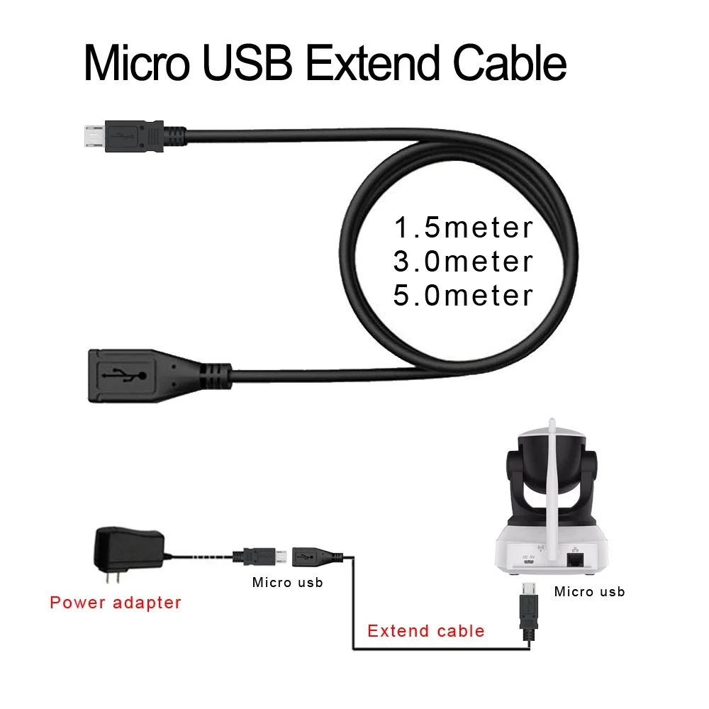 

Удлинительный кабель ESCAM Micro USB 5V2A, разъем адаптера питания, удлинитель 1 м, 3 м, 5 м для IP-камеры/электронных продуктов