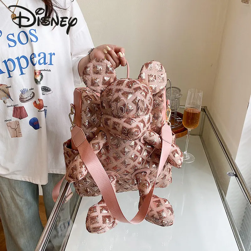 Disney Mickey New Crossbody Bag Fashionable High Quality Sequin Toy Bag Cartoon Cool Versatile Multi Functional Handbag