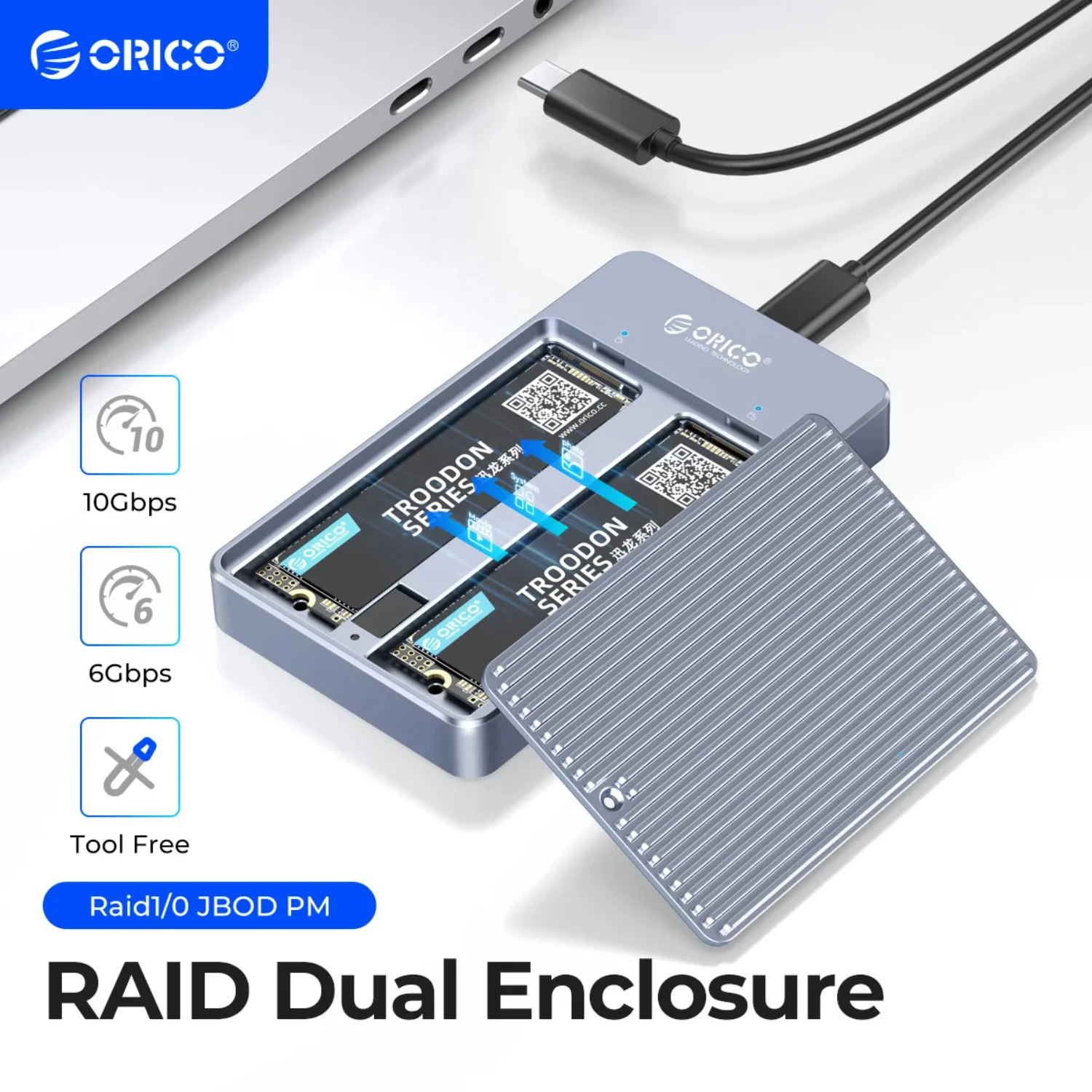 RAID Dual Bay M.2 SSD Enclosure Case Support M2 NGFF SATA SSD Support PM/RAID 0/RAID 1/JBOD  Computer Accessories