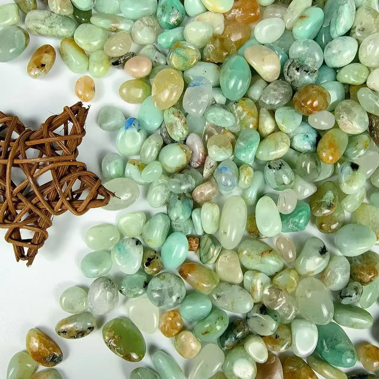 2/4/8oz Natural Chrysoprase Tumbled Stones,Phoenix Lapis Lazuli Stone Polished Green Crystal Gems for Home Decor,Crafts & Gifts
