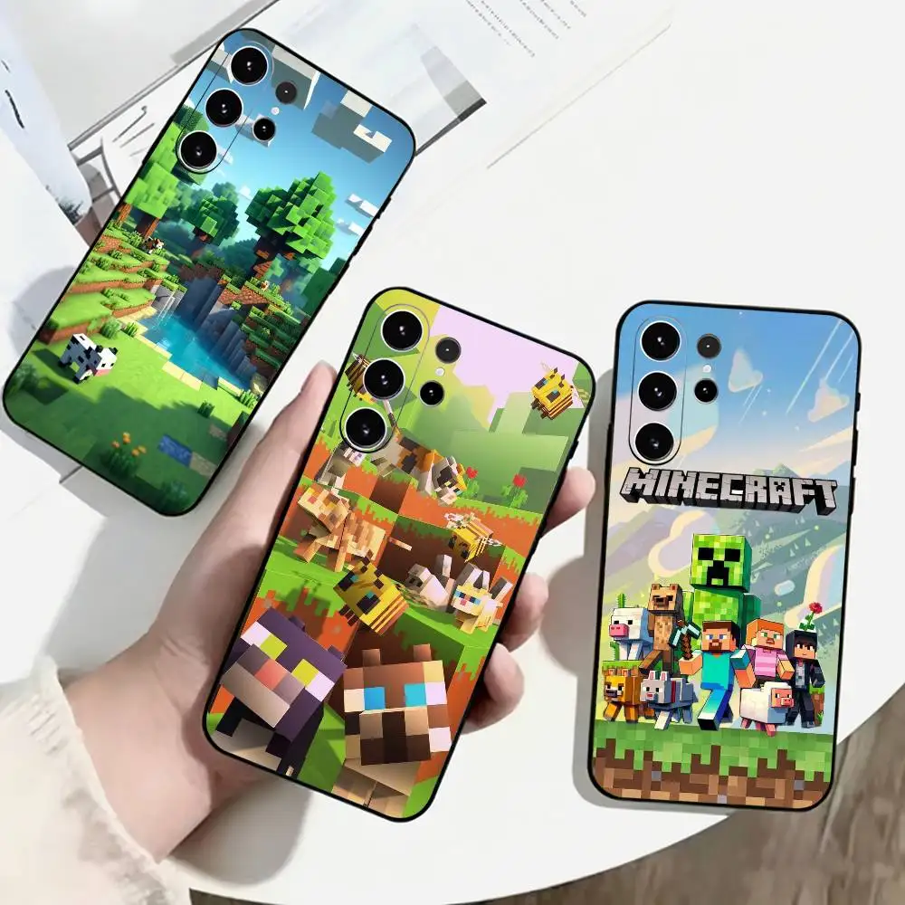 Capa de Telefone do Jogo Minecraft em Silicone Preto Macio para Samsung S25, S24, S21, S22, S23, S30, Ultra, S20, Plus, Fe, Lite