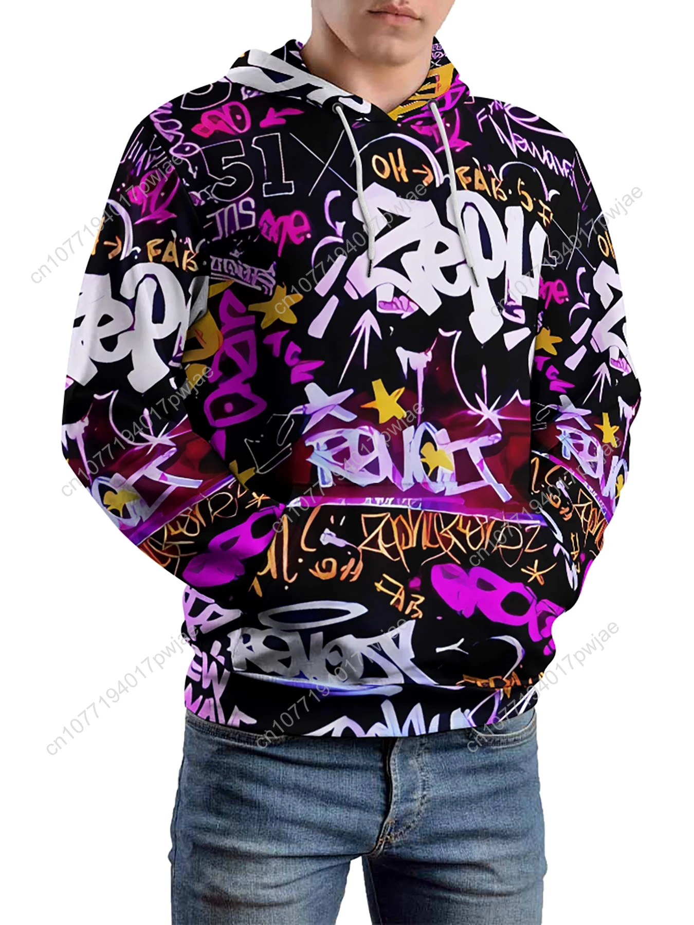 [Идельный подарок для мужчин] Мужская толстовка с капюшоном в стиле граффити — пуловер с принтом граффити на все тело, свитер с капюшоном и капюшоном на шнурке,