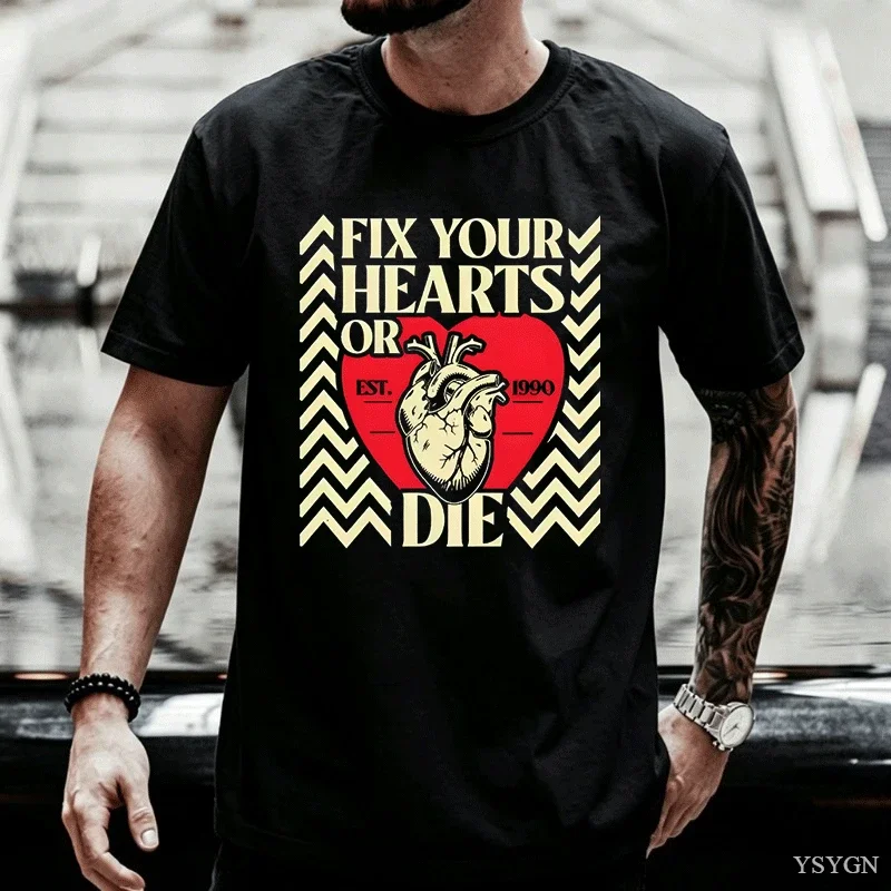Fix Your Hearts or Die T-Shirt Men Women Twin Peaks T-Shirts Retro Cotton Short Sleeve Round Neck Tees Breathable Male Tee
