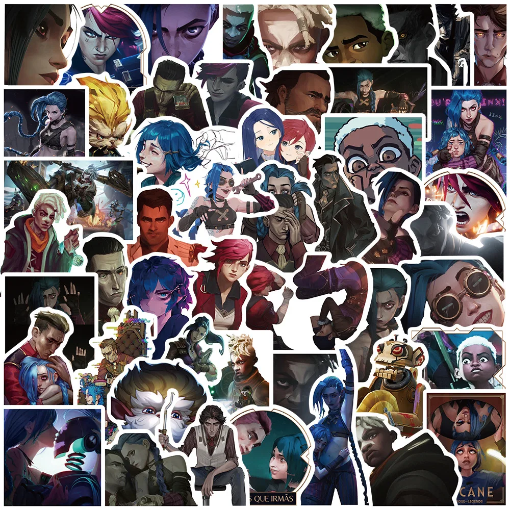 

50 шт., игровые наклейки с героями мультфильмов, аниме Arcane, наклейки для iPad, автомобилей, мотоциклов, чашки для воды, детские игрушки, багаж и компьютеры