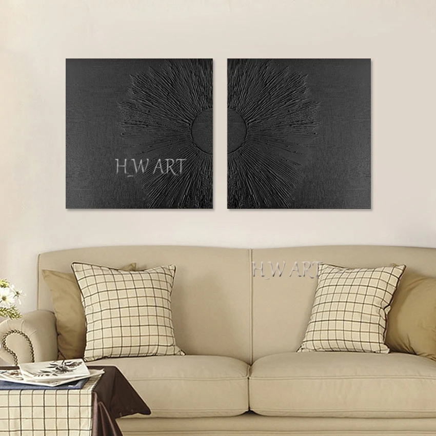 Abstract Black Acrylic Art, Textued Oil Painting, Frameless Canvas, Decor Artwork, Wall Picture for Room, New Arrival, 2PCS