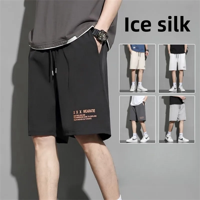 

Ice Silk Sports orts Men's Summer Outdoor Five-Quarter Lightweight Loose Casual Beach Pants Trendy Elastic Waisand