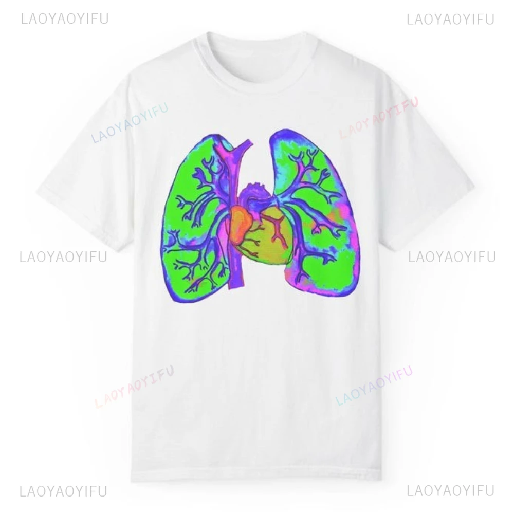 Neon Lungs Unique Medical Biology Gift Graphic T Shirts Eco-Friendly Tee Anatomy Science Tshirt Woman Man Summer Cotton Tops