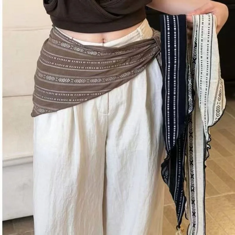 Tribal Geometric Print Hip Scarf Asymmetric Tie Waist Bandana Wrap Belt Boho Style Beach Vacation Outfit Accessories