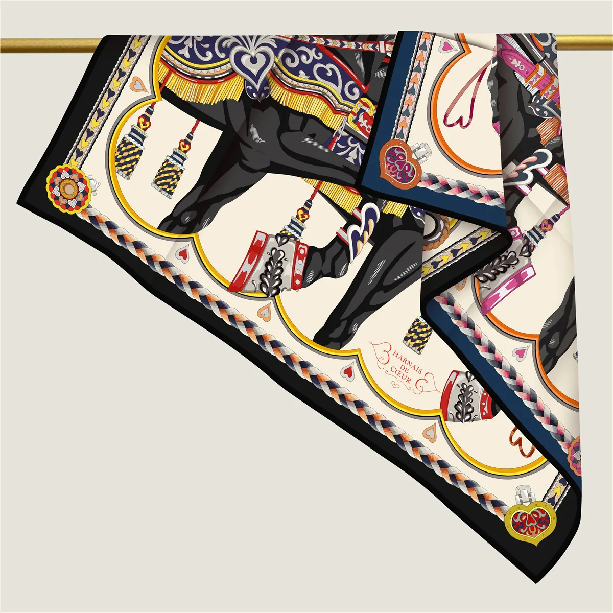 

90cm Square Multipurpose Twill Curly Edge Double-sided Horse Scarf Shawl Hijabs Luxury Foulard Neckerchief