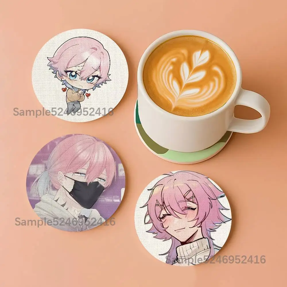 

14days With You Ren Round Wooden Coasters Heat Resistant Non-slip Drink Cafe Decoration 2D Flat Color Print Set