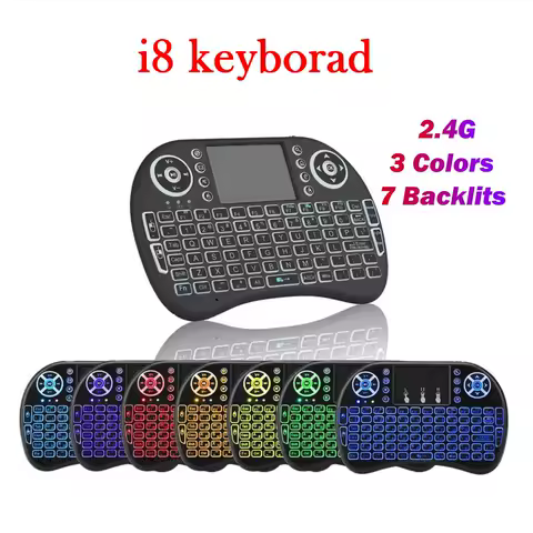 I8 Backlit Mini Wireless Keyboard English Russian French Spanish Portuguese 2.4G Air Mouse Remote Touchpad for Android TV Box PC