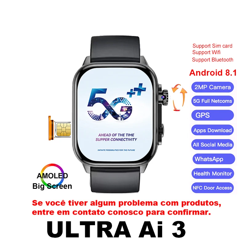 

2024 Ultra Ai 3 4G Full Netcoms Смарт-часы 16G SIM-карта GPS WIFI Bluetooth Загрузка 49 мм Мужчины Женщины 4G Смарт-часы