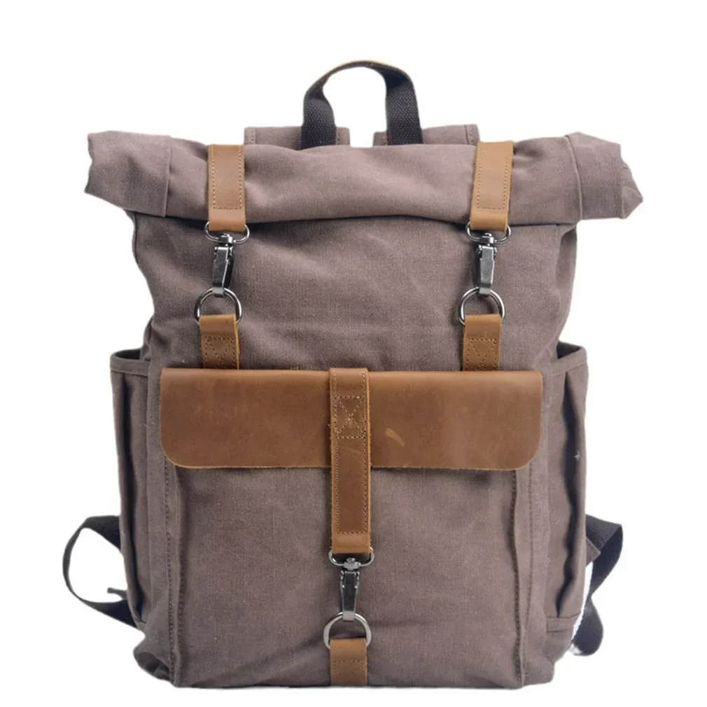 Folding Bicycle Vintage Canvas Leather Backpacks Laptop Daypack Computer Rucksacks For Brompton Bike