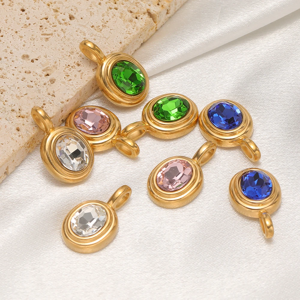 4 Stück Edelstahl-Ovalanhänger mit großem Loch und Zirkonia für DIY-Schmuckzubehör, Halskettenanhänger, Armbandzubehör, Ohrringherstellung – Detail 4
