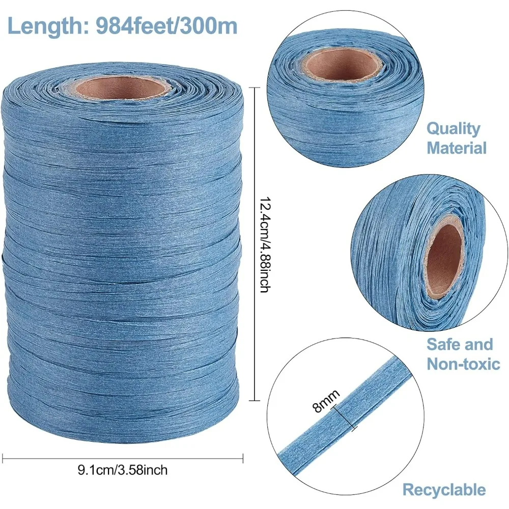 328 Yards Blue Raffia Ribbon Raffia Paper Craft Ribbon Packing Twine ffor Wedding Gifts Wrap DIY Decoration and Hat Weaving