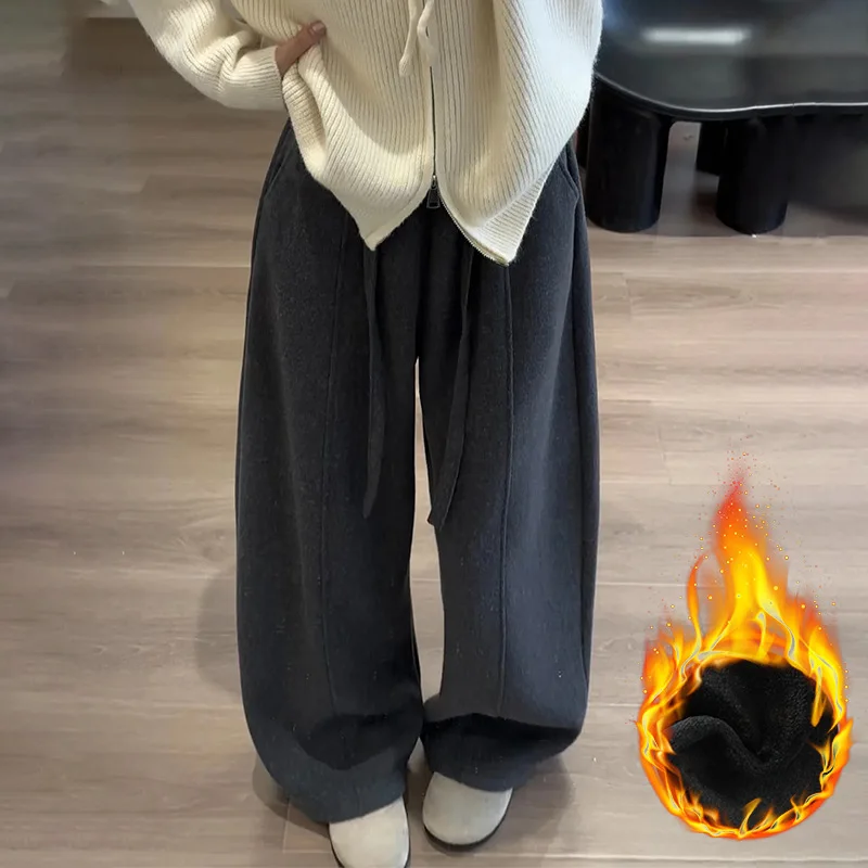 

Fleece-Lined Woolen Scimitar For Women, Autumn And Winter 2025 New High-Waisted Thickened Sports Sweatpants, Loose Casual