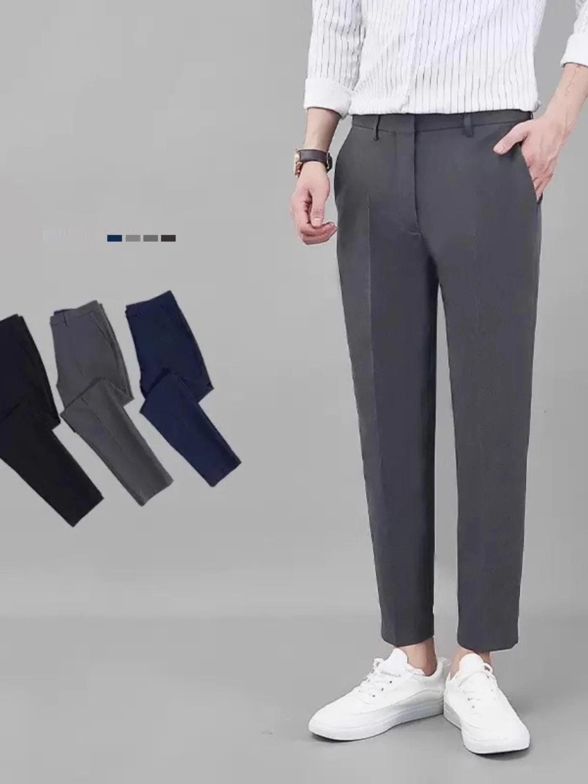

Korean Sle Slim Fit Nine Points Men's Busin Casual Pants Thin Autumn Spring Seasonal High Pendent Trousers for Men
