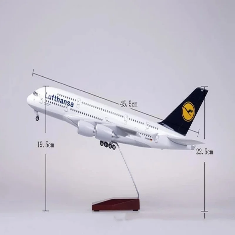 47CM A380 Lufthansa Airlines Model Plane 1:160 Diecast Airplanes Model Airplane with Lights and Wheel Aircraft Model for gift