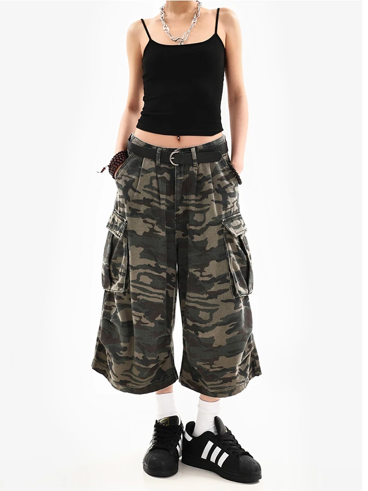 Summer Women Tomboy Camouflage Japanese Abi Jorts Jean Y2K 2000s Aesthetic Capri Pants Harajuku Denim High Street Goblin Core