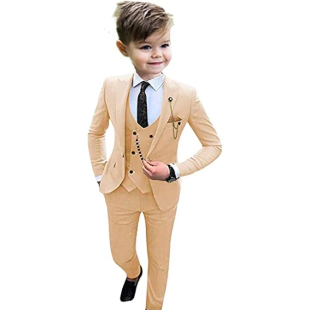 

One Button Boys Tuxedos Peak Lapel Formal Suit Blazer Vest Pants Set Boy Suit for Wedding 3 Piece