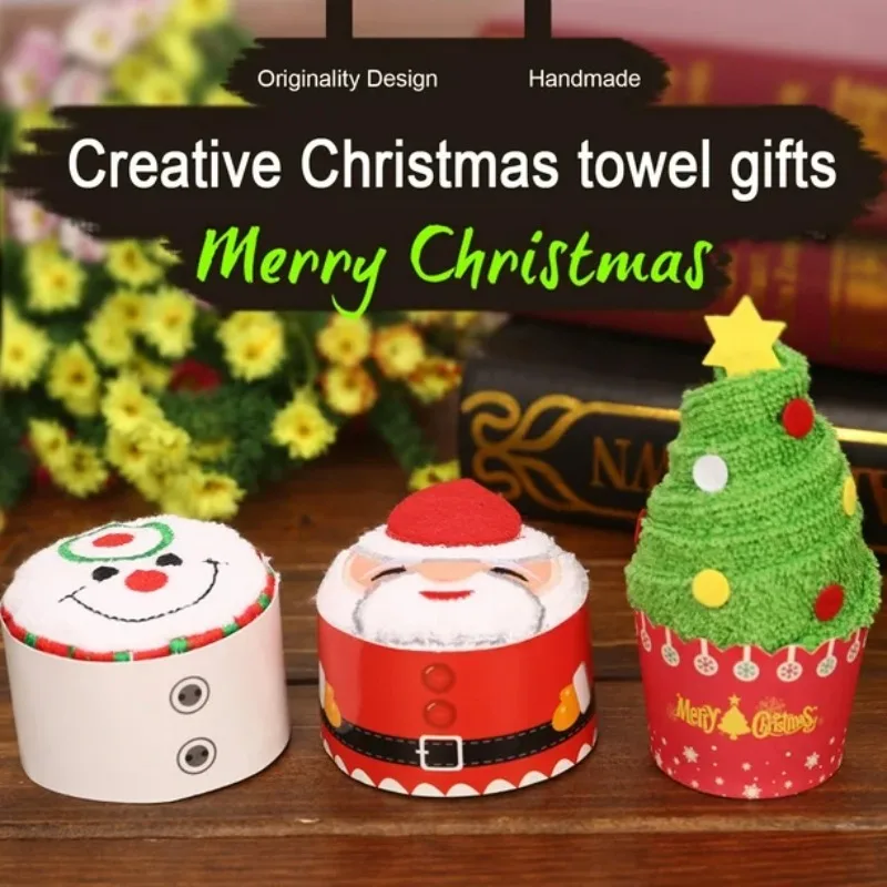 Christmas Towels Cake Modelling Hand Towels Santa Claus Snowman Christmas tree Embroidered Home Decor Kitchen Indoor Bathroom