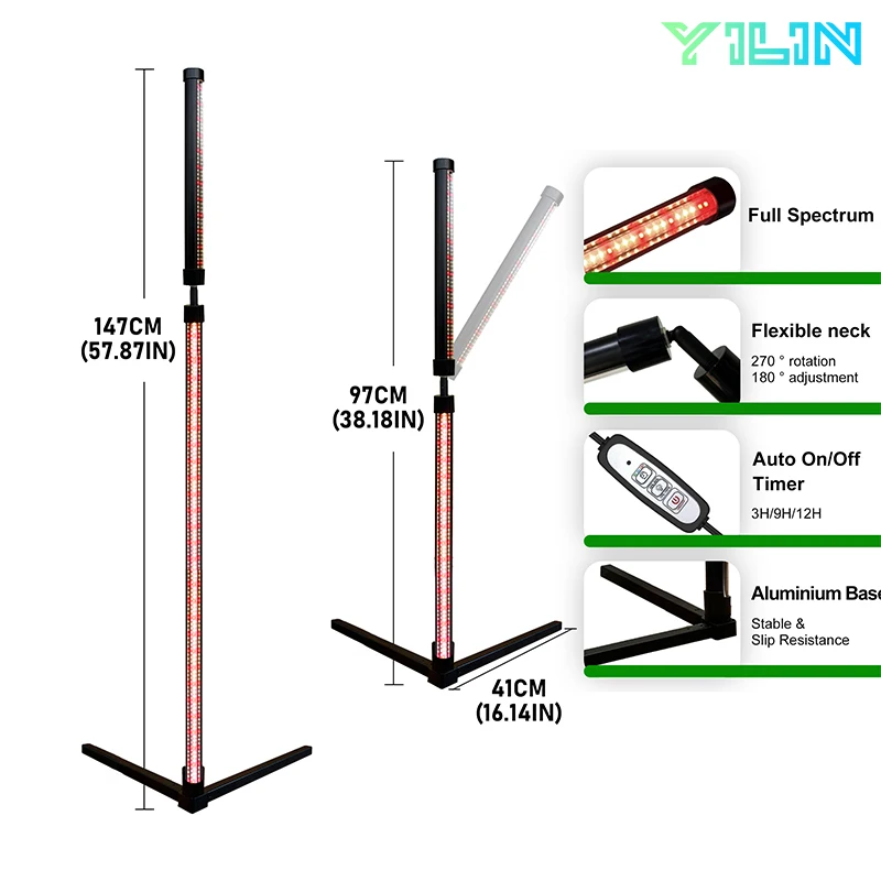 مرنة قابل للتعديل زاوية الذراع الطويلة LED نمو النبات الدائمة مصباح أرضي عكس الضوء الطيف الكامل عمودي النباتات الداخلية النمو الخفيفة