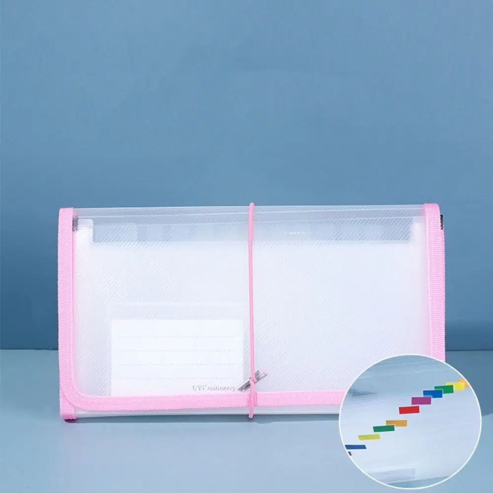 

13Pockets Receipt Storage Bag Binding Rope Transparent Accordian File Bag Colored Labels Waterproof PP Expanding File Folder