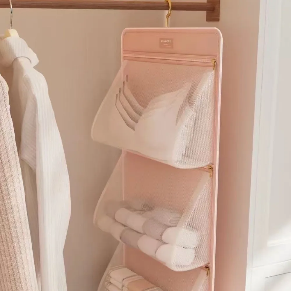 

Foldable Underwear Storage Bag Breathable Space Saving Socks Storage Organizer Large Capacity with Hanger Closet Organizer