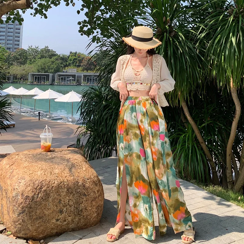 

Широкие брюки Thai Sle с принтом, с завышенной талией, длинные, повседневные, свободного кроя, из полиэстера, для пляжа и отпуска