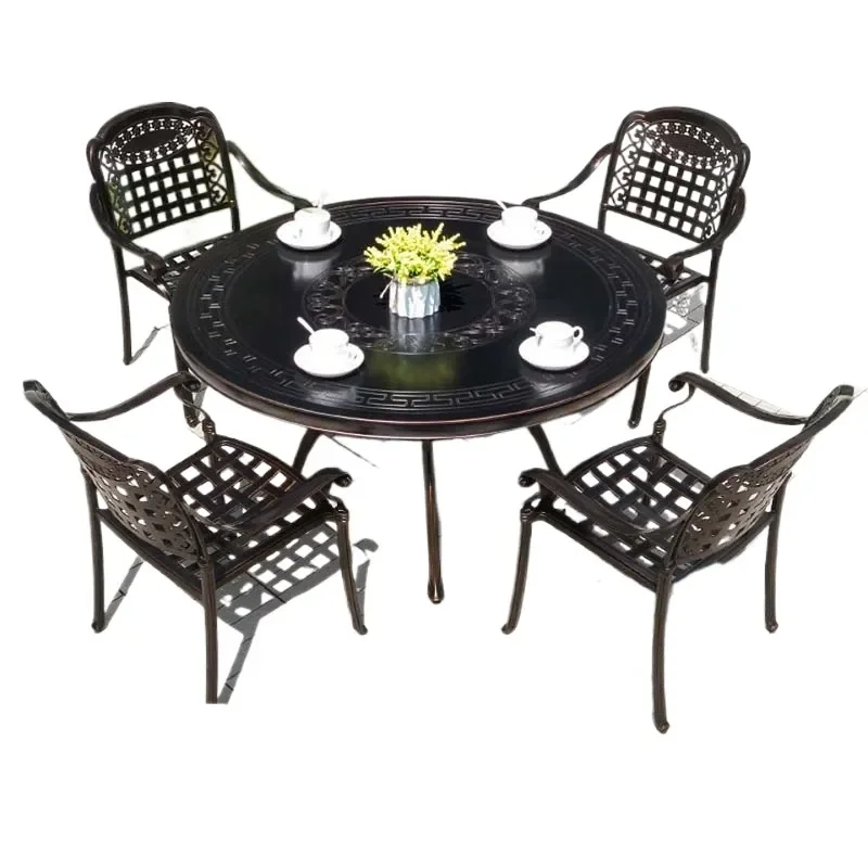for Outdoor Cast Aluminum Balcony Table and Chairs Set Metal Garden Courtyard Leisure Patio Furniture with Copper Enclosure