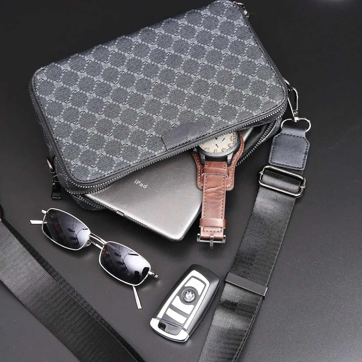 Stylish Plaid Shoulder Bag for Men