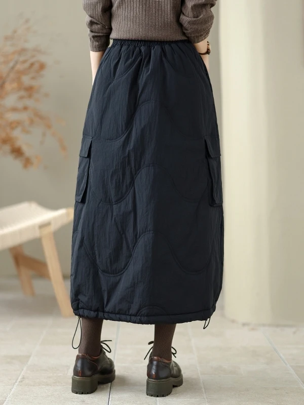 Koreaanse artistieke dames dons katoen f rok verdikte warme casual lange rok lente herfst winter seizoen hoge taille rechte...