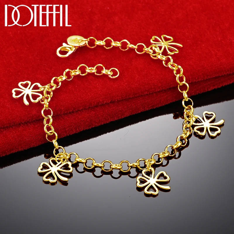 DOTEFFIL 18K Gold 925 Sterling Silver Five Flowers Bracelet For Women Fashion Charm Wedding Engagement Party Jewelry