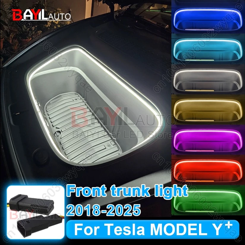 

Для Tesla Model Y Juniper 2025-2018 Автомобильная полоса переднего багажника, светодиод Plug & play, автомобильный атмосферный светильник для модели 3/Y, аксессуары